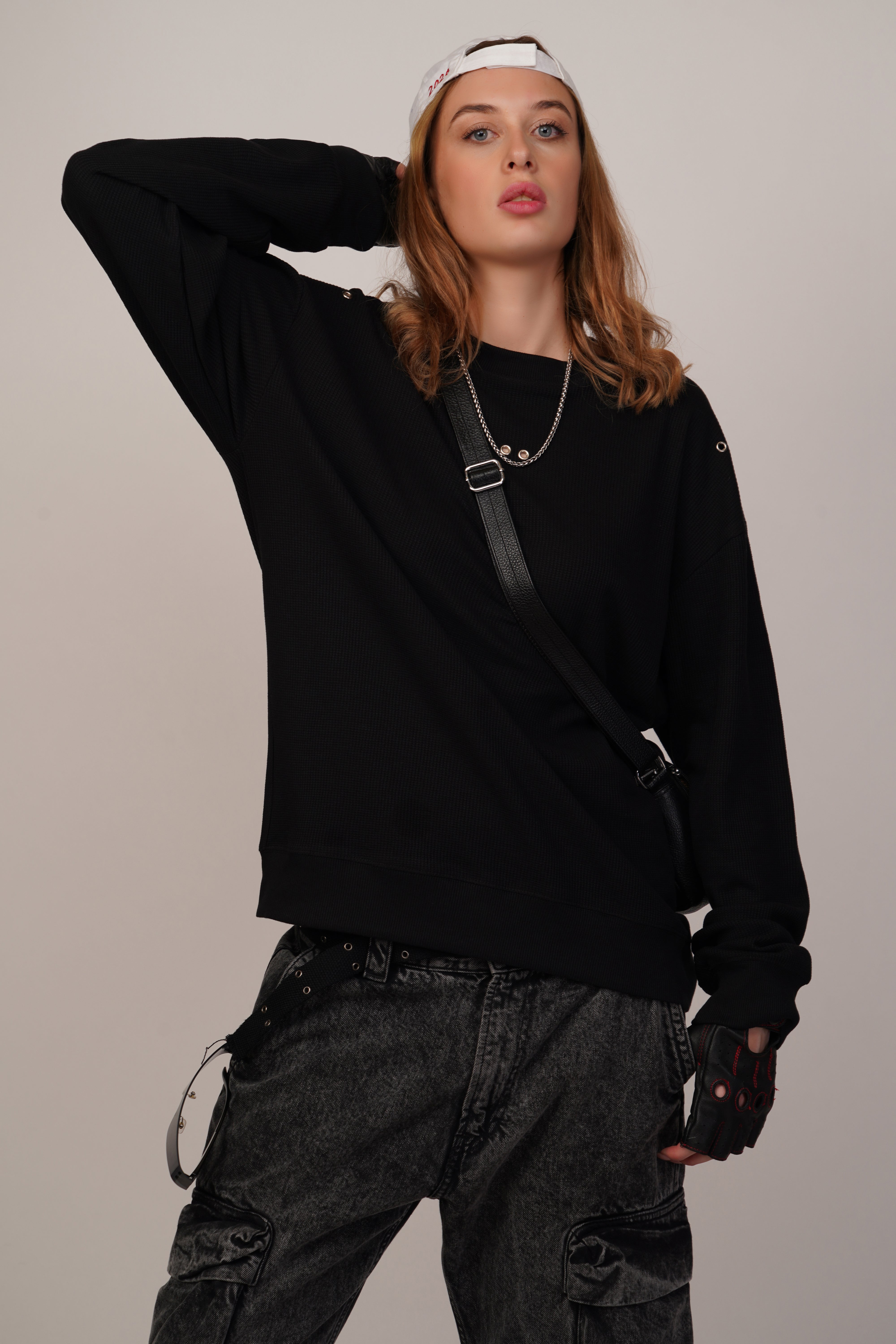 MAFIOSO LONG SLEEVE WAFFLE-KNIT SWEATER